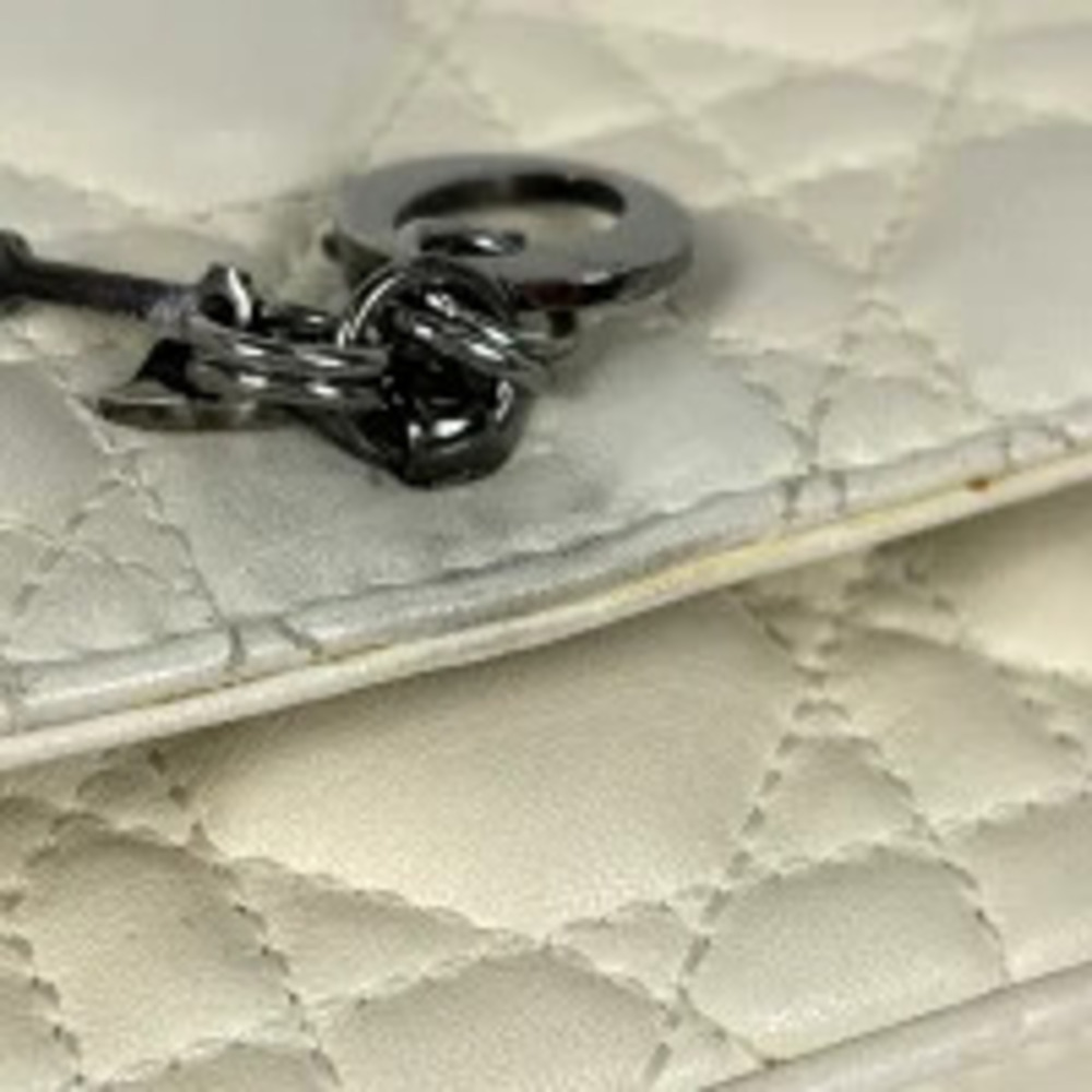 Christian Dior Cannage Chain Shoulder Bag Clutch Leather White - Picture 5 of 7